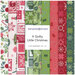 collage of fabrics in A Quilty Little Christmas in shades of red green and white