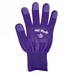 The back side of the purple glove, textured with light purple grippy dots only on the fingers