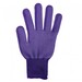 The palm side of the purple glove, textured with light purple grippy dots all over the palm