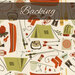An image of the backing fabric, a cream print with illustrated camping paraphernalia all over.