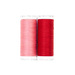 A pink and red spool of thread next to each other, isolated on a white background.