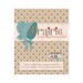 The packaging isolated on a white background, a beige calico print with a blue bonnet next to the logo that says 