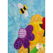 A close up on a bright yellow applique bee, showing fabric and stitching details.