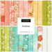 collage of kindred fabrics in cheerful shades of pink, yellow, green, blue, and white