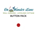 A single, small red button, isolated on a white background below text graphics that say 