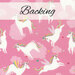 Image of the backing fabric for the Unicorn Love Quilt, a pink fabric with tossed unicorns and clouds.