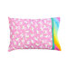 The finished pillowcase in pink, isolated on a white background.