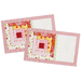 The two completed June placemats, colored in bright pink, red, white, and yellow, isolated on a white background.
