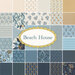 Collage of blue, cream, and yellow fabrics included in the Beach House collection.