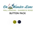 Two small buttons, one black and one green, isolated on a white background below text graphics that say 