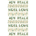 gorgeous light cream fabric featuring alternating wide stripes of white poinsettias and green decorated Christmas phrases, including 