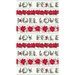 gorgeous off white fabric featuring alternating wide stripes of red poinsettias and green decorated Christmas phrases, including 