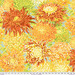 Fabric featuring vibrant green, yellow, and vermillion chrysanthemums over a light sage background