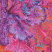 up close image of Fabric featuring vibrant purple, magenta, and vermillion bunches of full kale
