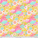 Fabric featuring multicolor modern florals on a daisy yellow background.