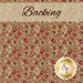 A swatch of light brown fabric with a small red and pink floral motif. A banner reads 