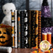 Photography of orange and black Halloween fabrics included in the Haunted House collection.