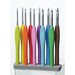 All 10 of the crochet hooks, standing in foam and isolated on a white background.