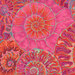 close up of Bright pink fabric packed with detailed and colorful ammonite shells.