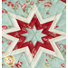 A close up on the center folded star of the hot pad, showing fabric and stitching details.