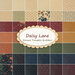 A collage of saturated red, green, tan, blue, and purple fabrics in the Daisy Lane collection