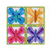 The completed April wallhanging in bright and cheerful blue, yellow, pink, and purple, isolated on a white background.