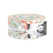 A photo of one floral orange and green fabric in a Moda jelly roll shown in its packaging