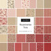 Collage of fabrics in Rouenneries Trois FQ Set in red, pink, gray, and cream