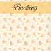 A cream fabric with tossed and ditsy floral bouquets in yellow and pink. A yellow banner at the top reads 