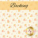 A cream fabric with tossed and ditsy floral bouquets in yellow and pink. A yellow banner at the top reads 