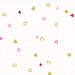 White ombre fabric with a few gold metallic and pink hearts scattered throughout