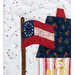 A super close up on a patriotic flag, , demonstrating fabric, topstitching, and embellishment details. details.