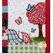 A close up on a block featuring butterflies, a red tree, and quilts on a laundry wire, waving in the breeze.