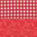 A split fabric design featuring a red and white checkered pattern on the left and a red heart pattern on the right.