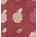 A close up on the apples, focusing on one with a pink, green, cream, and red floral fabric as the main print. Topstitching details can also be seen very clearly, a repeating swirl motif.