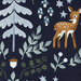 Close up scanned pattern featuring forest animals, leaves, trees, mushrooms and acorns