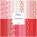 A collage of red, pink, and white fabrics included in the Sweetheart fabric collection