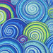 8x8 close-up swatch of blue , green, and purple spiral fabric