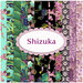 A collage of green, aqua, purple, and black fabrics in the Shizuka collection by Timeless Treasures