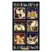 A blue fabric Christmas panel featuring 6 blocks with Christmas scenes.