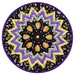The completed Kaleidoscope Folded Star Table Topper in black, purple, and yellow, isolated on a white background.