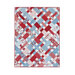The completed Picnic quilt in red, white, and light blue, isolated on a white background.