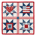 The completed Foundation Paper Piecing Series 2 July wall hanging in patriotic colors, isolated on a white backgroubd.