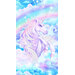 Digital image of Sparkle Magic fabric panel, with a rearing unicorn in front of a rainbow, surrounded by clouds