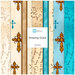 collage of Amazing Grace fabrics in shades of cream, brown, and blue/aqua