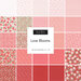 collage of fabrics in the Love Blooms collection in shades of white, pink and red