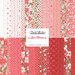 collage of fabrics in the Love Blooms collection in shades of white, pink and red