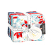 A bundle of white, red, and blue floral fat quarters wrapped in a white Moda Fabrics ruler ribbon