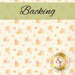 Swatch of a cream fabric with tossed and ditsy floral bouquets in yellow and pink. A light green banner at the top reads 