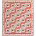 A pink, light blue, and cream Log Cabin Throw Quilt laid flat against a white background